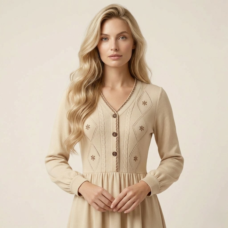 Sorata | Dames Gebreide Geborduurde Jurk