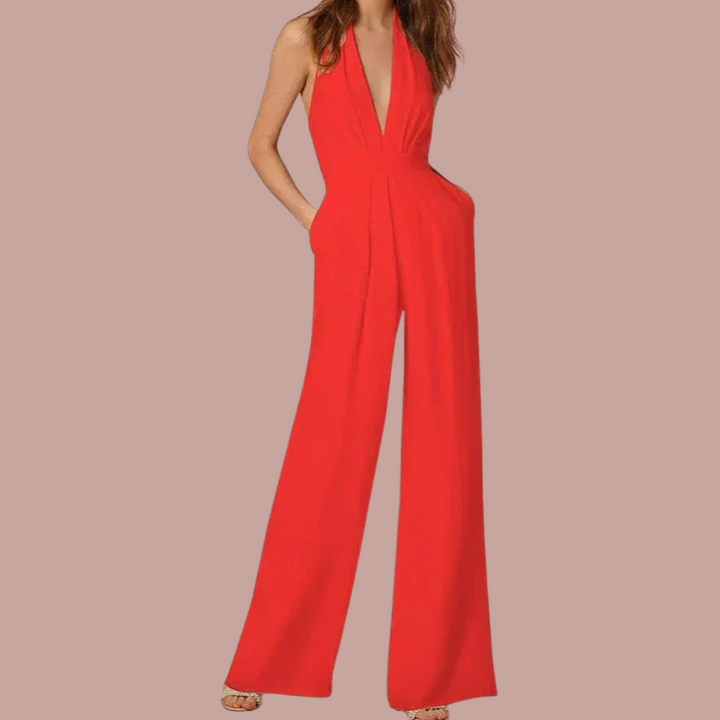 Verana | Stijlvolle Mouwloze Dames Jumpsuit | Wijde Pijpen En Diepe V-Hals
