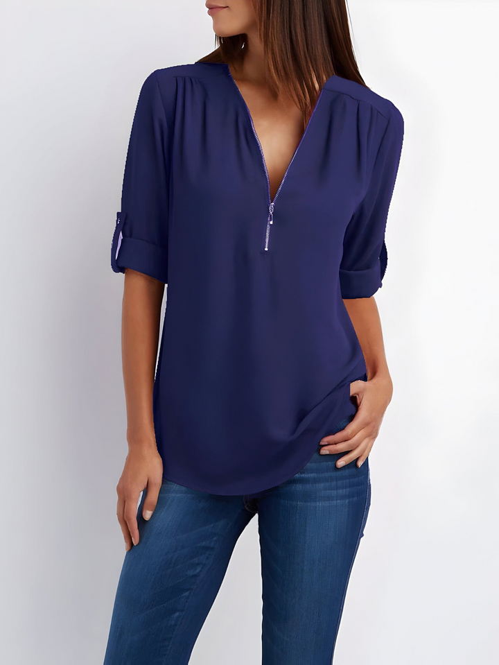 Amara | Stijlvolle Dames Blouse Met Halve Rits