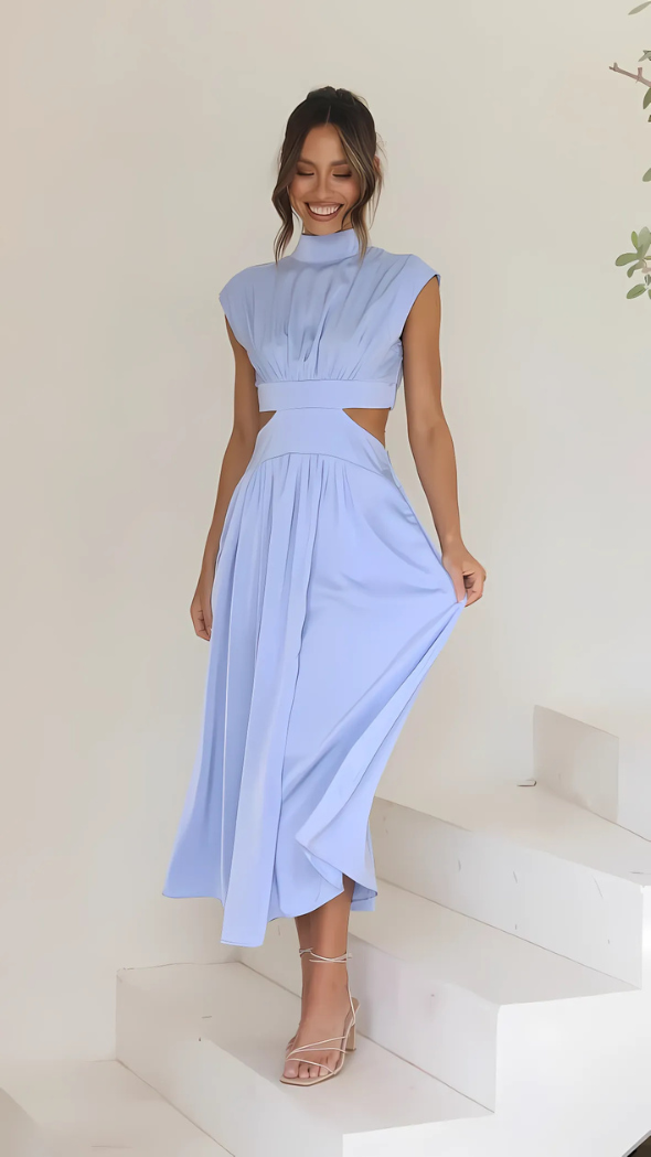 Maddy | Dames Stijlvolle Jurk | Vrouwen Elegante Lange Jurk met Hoge Halslijn