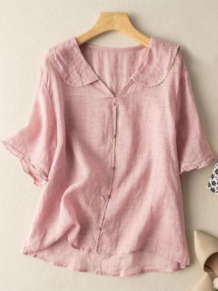 Silva | Retro Dames Blouse | Luchtige Korte Mouwen Shirt