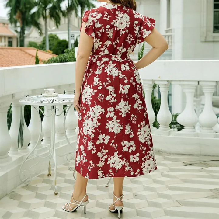 Dewi | Plus Size Boho Dames Midi-Jurk Met Bloemenprint