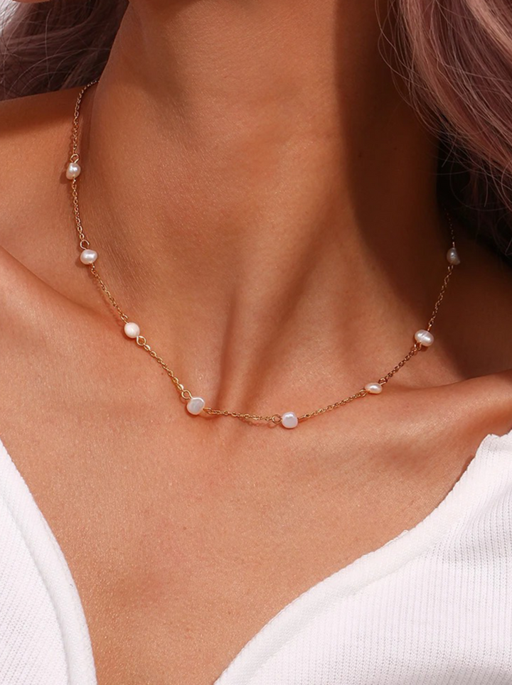 Zuley | Dames Zoetwaterparel Ketting Goud | Chique Parel Ketting voor Vrouwen
