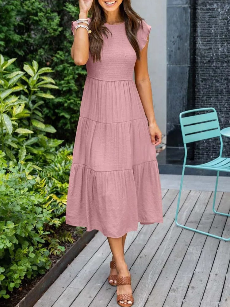Kate | Dames Zomerse Midi Jurk | Elegante Vrouwen Jurk met Korte Mouwen
