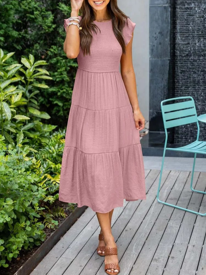 Kate | Dames Zomerse Midi Jurk | Elegante Vrouwen Jurk met Korte Mouwen