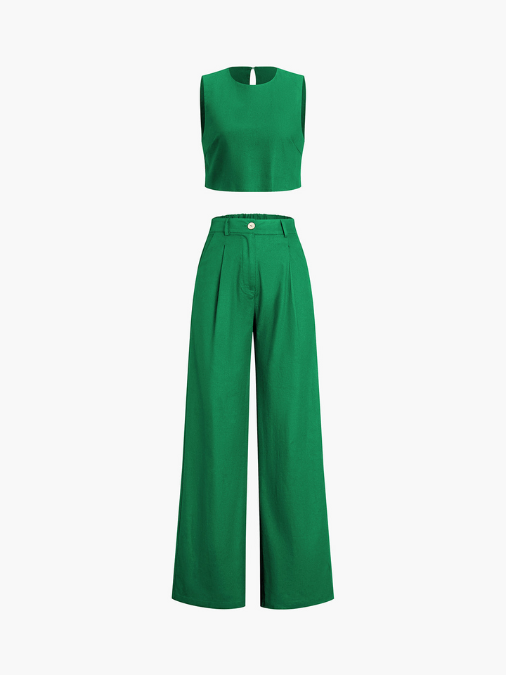 Dima | Boho Twee-Delige Set Met Broek | Wijd Uitlopende Broek | Casual Crop Top