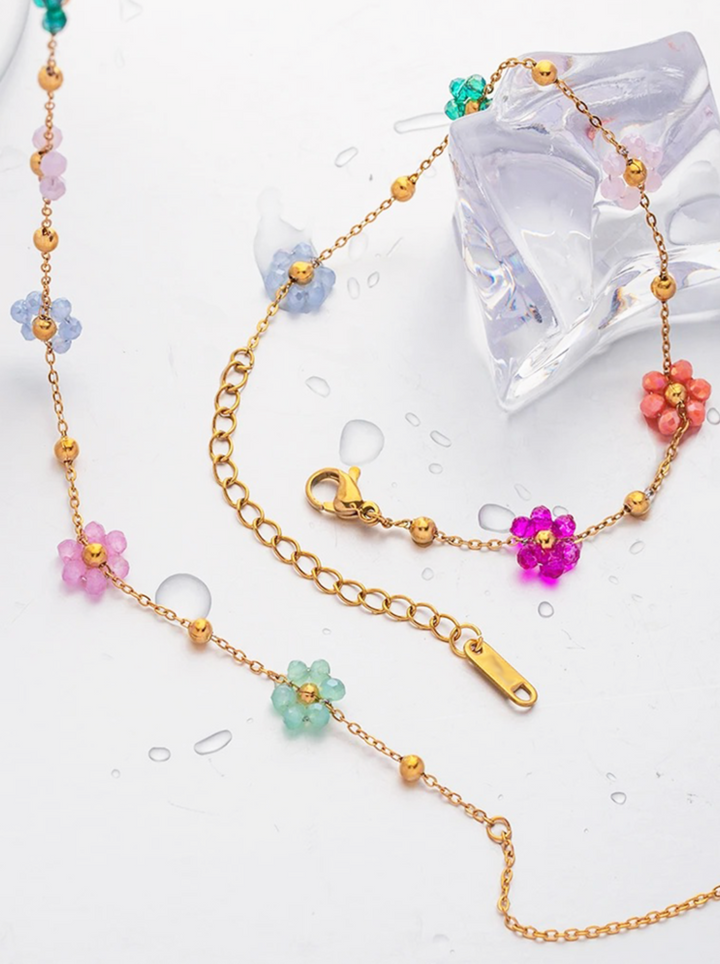 Zoella | Speelse Gouden Ketting Met Gekleurde Bloemen