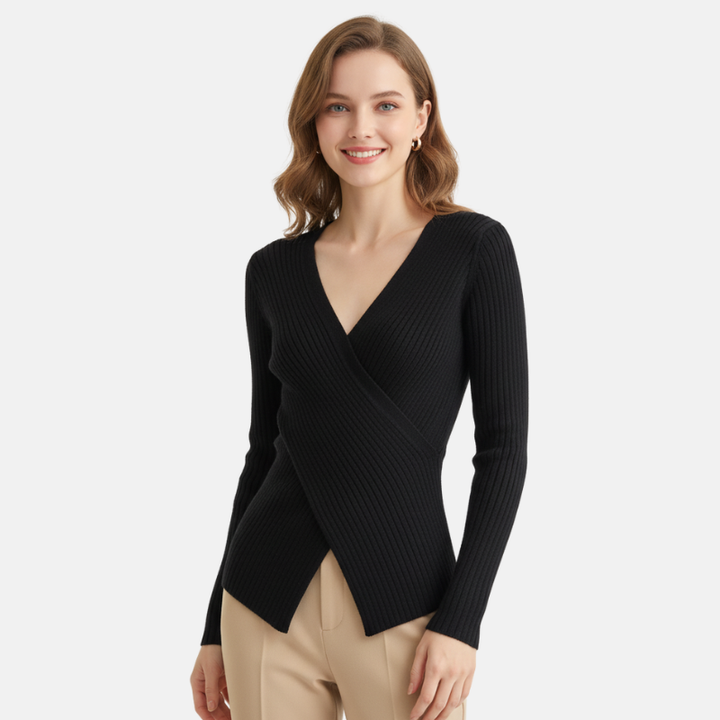 Ashni | Trendy Chique Gebreide Dames Trui | Elastische Sweater Met V-Hals