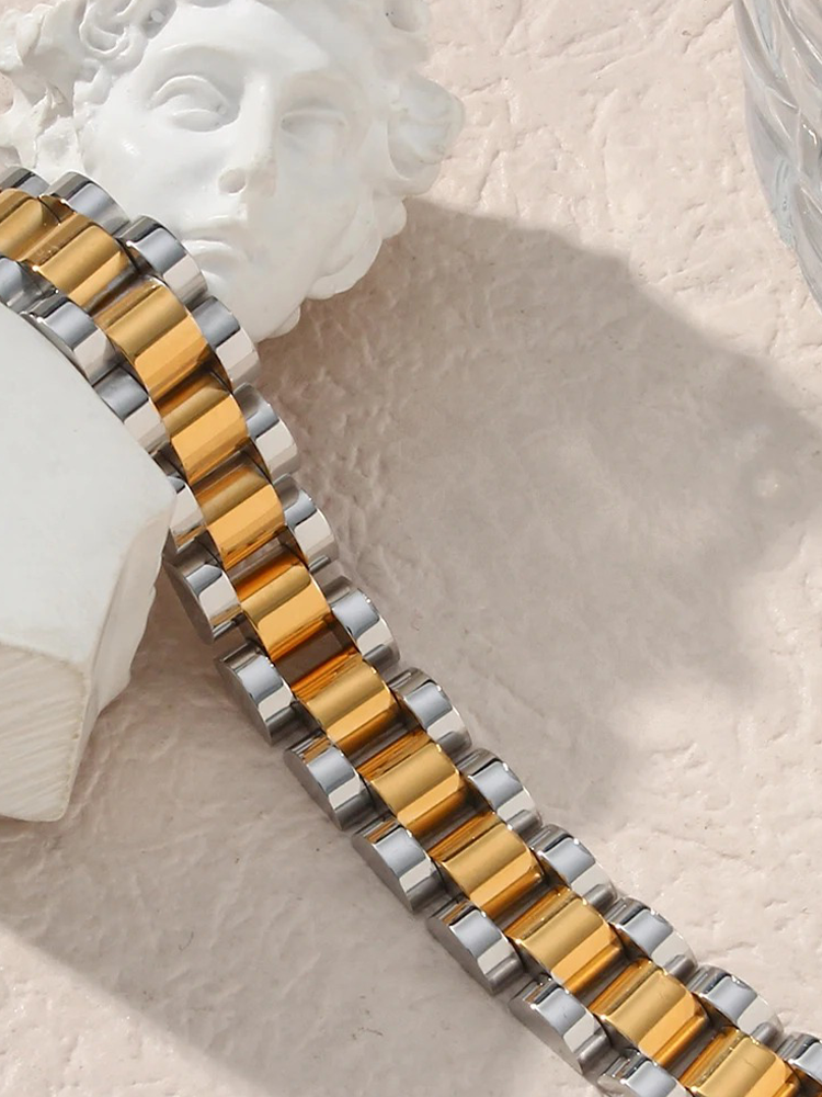 Zoella | Stijlvolle Brede Schakelarmband | Goud En Zilver