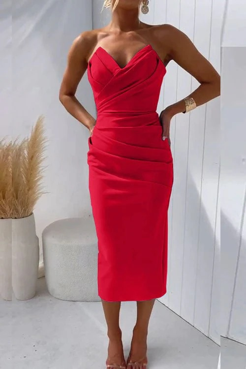 Elsa | Elegante Strapless Dames Midi-Jurk