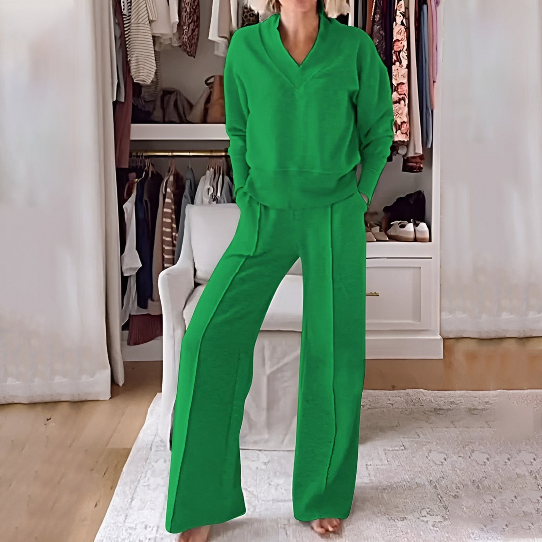 Leyla | Dames Luxe V-Hals Loungewear Set voor Vrouwen