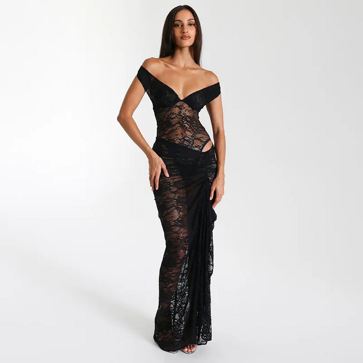 Sara | Dames Luxe Avondjurk van Fijn Kant met Off-Shoulder Halslijn