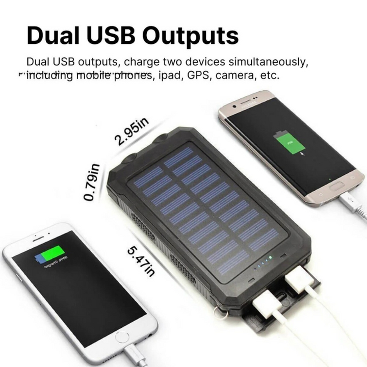 Hexton | Waterdichte Zonne-Energie Powerbank | Twee USB-Poorten