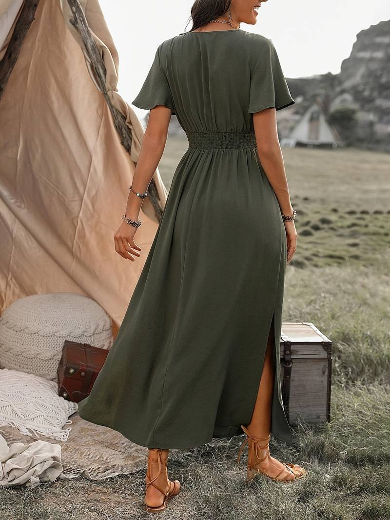 Fesa | Elegante Dames Jurk | Zomerjurk Met Korte Mouw | Flatterende V-Hals