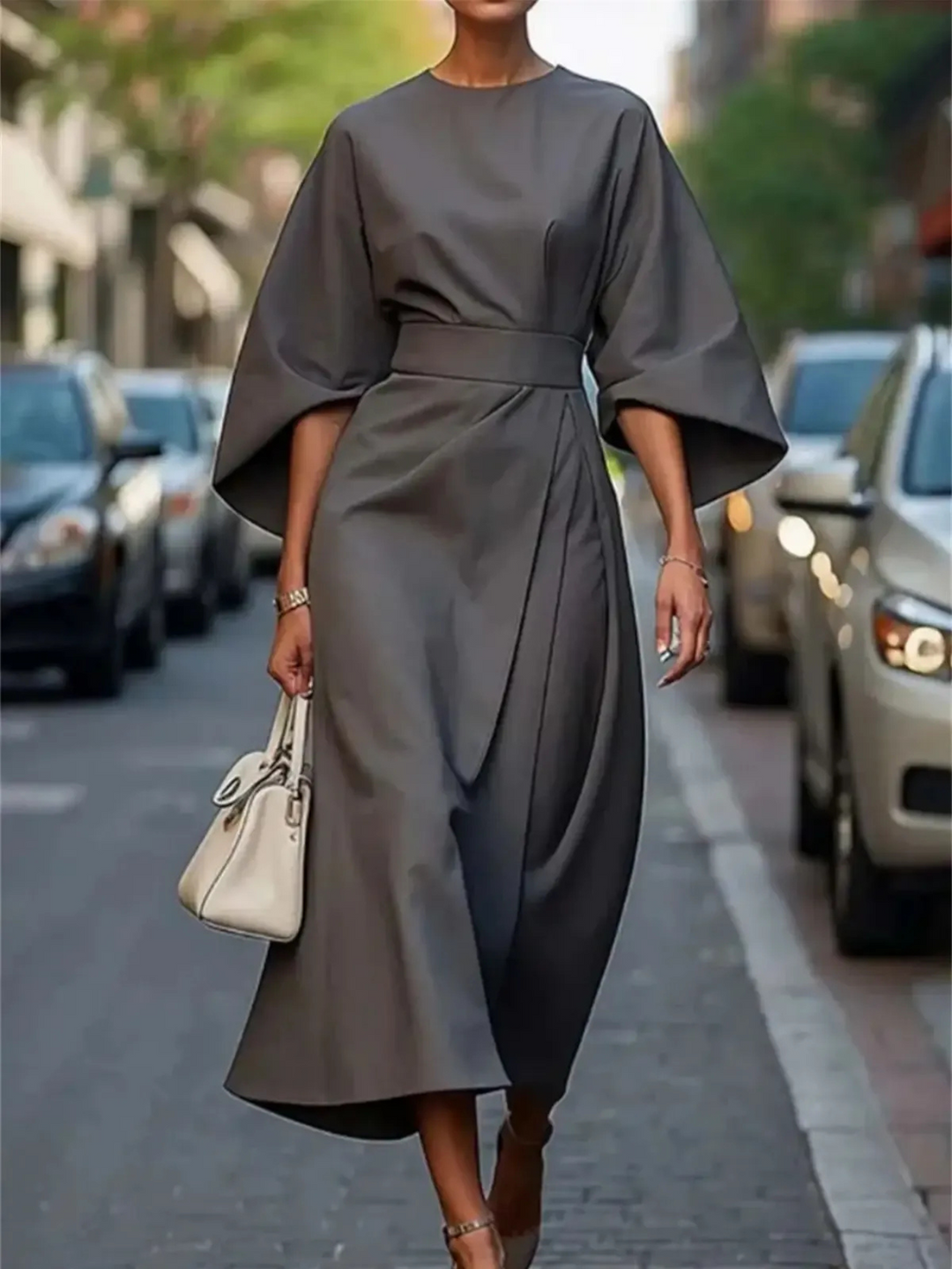 Silva | Elegante Dames Midi-Jurk | Riem In De Taille