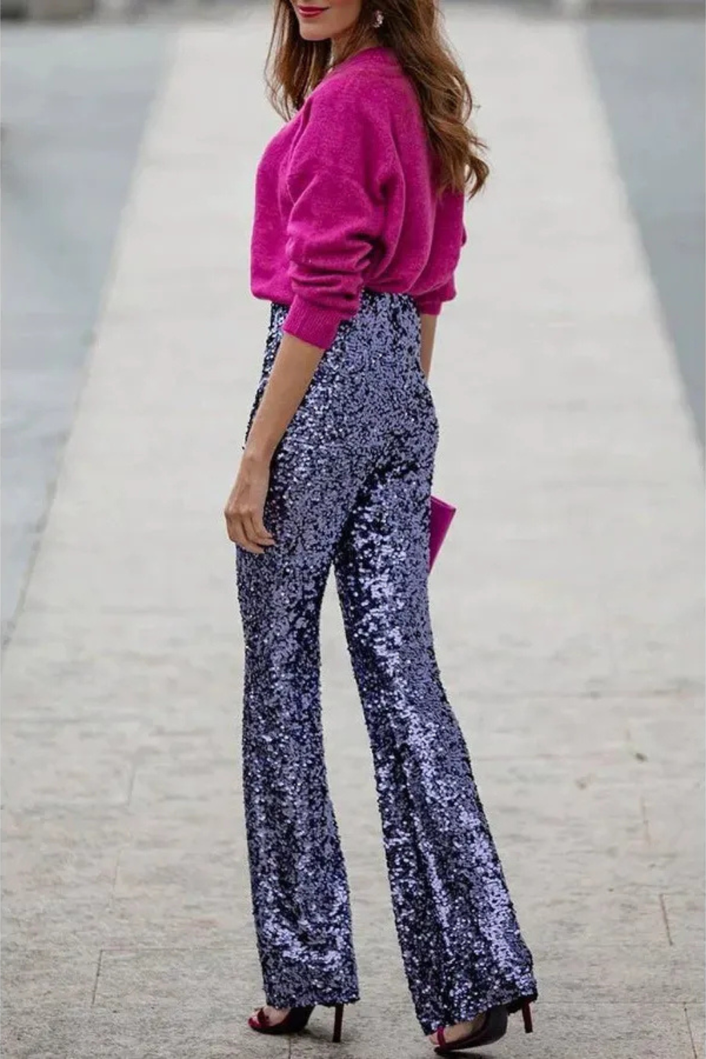 Noa | Sprankelende Flared Dames Broek | Feestelijke Pailletten En Glitter Broek
