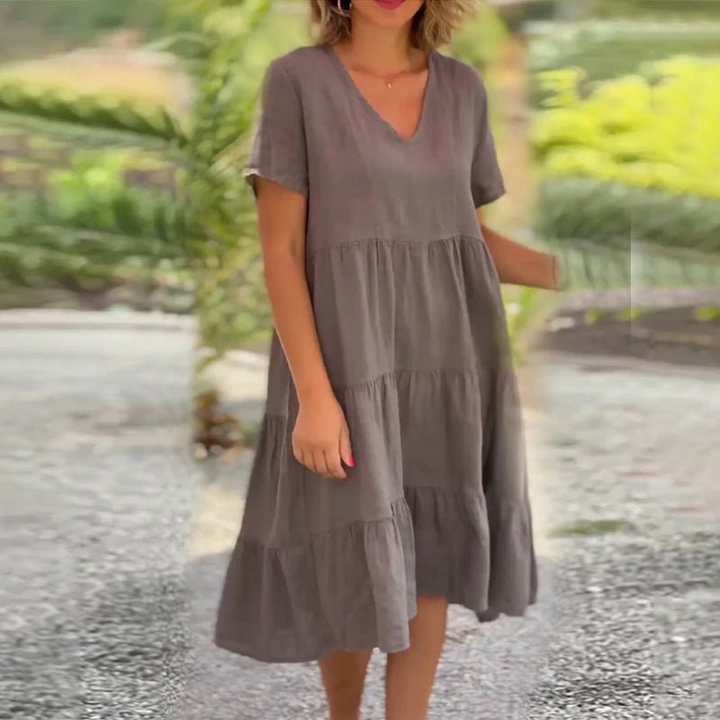 Linsey | | Dames Effen Linnen Jurk met V-hals | Zomer Jurk voor Vrouwen