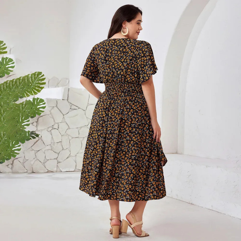 Dewi | Plus-Size Boho Dames Maxi-Jurk Met Bloemenprint En Zakken