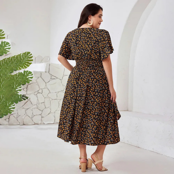 Dewi | Plus-Size Boho Dames Maxi-Jurk Met Bloemenprint En Zakken