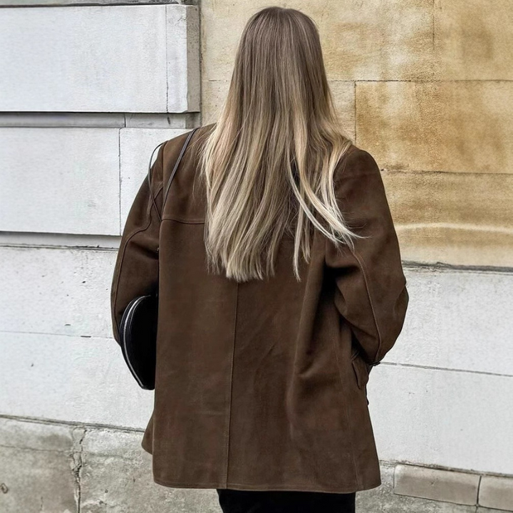 Sapna | Suède Leren Bruine Blazer | Zacht En Comfortabel