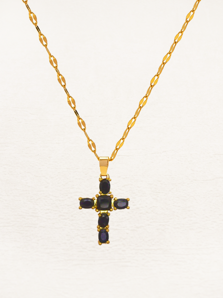 Zoella | Prachtige Zirkonia Kruisketting | In Goud Met Wit, Roze En Zwart