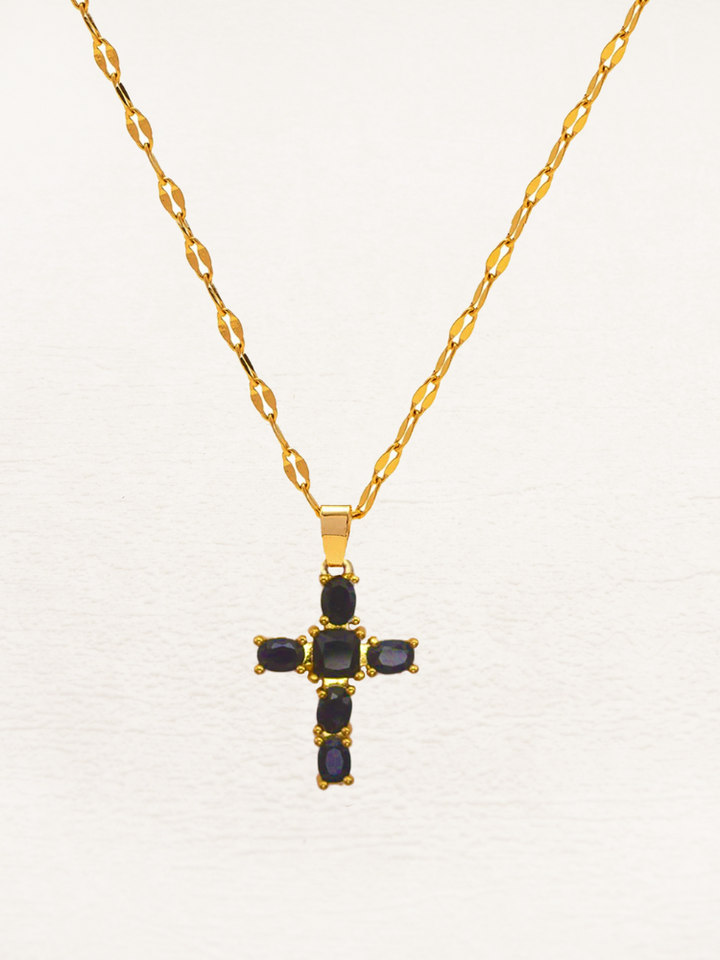 Zoella | Prachtige Zirkonia Kruisketting | In Goud Met Wit, Roze En Zwart