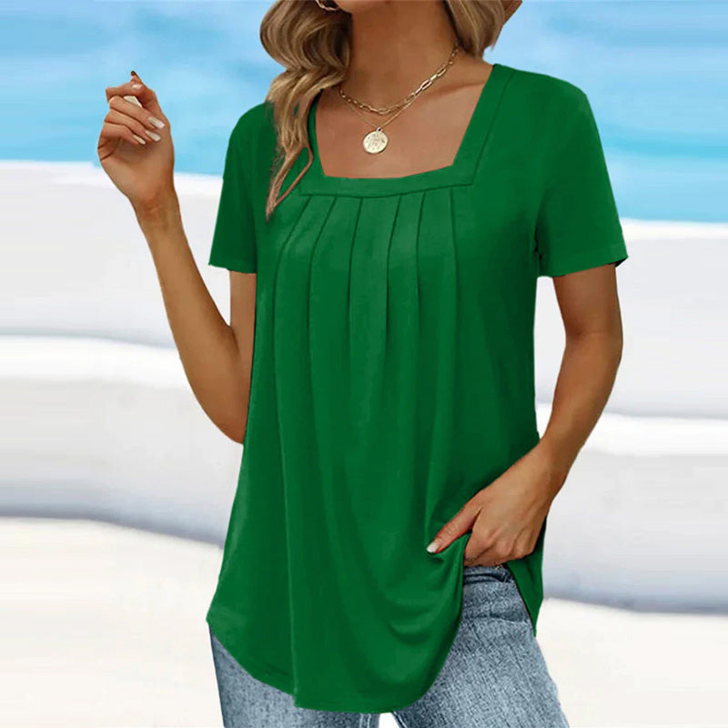 Fiona | Elegante Dames Jurk | Zomerblouse Met Vierkante Hals En Plooidetails