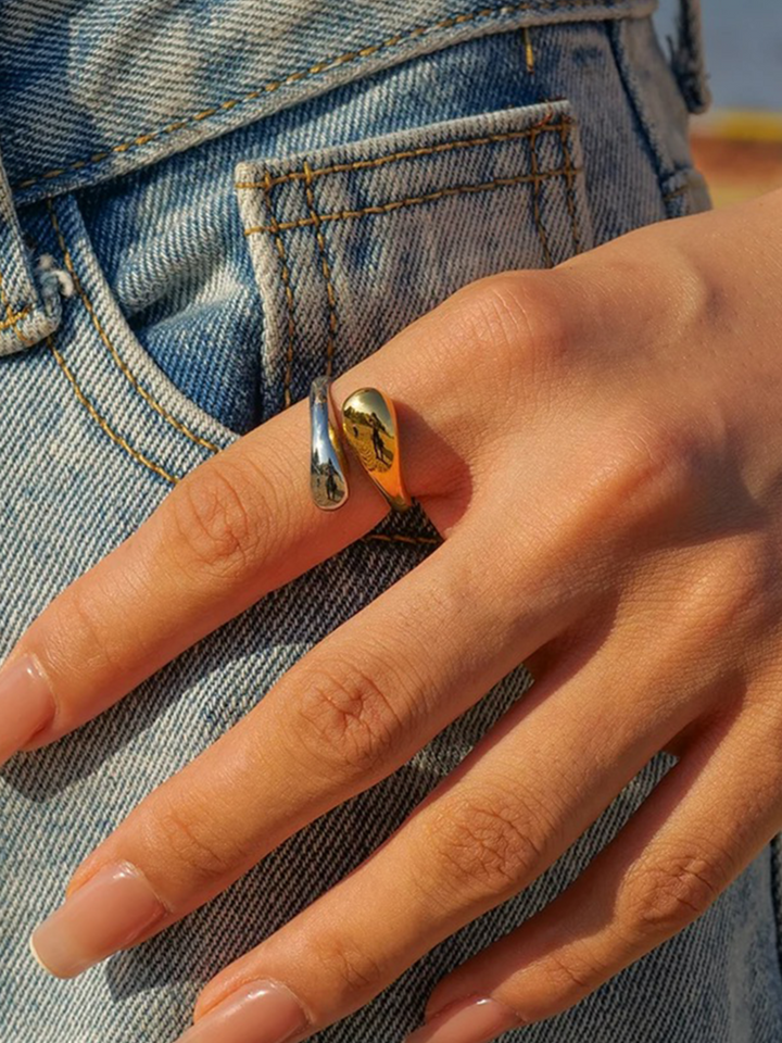 Zoella | Stijlvolle Goud-Zilveren Druppel Ring | Unieke Look