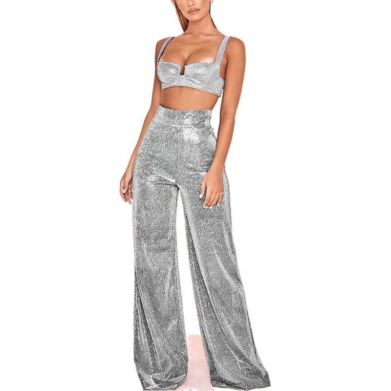 Desi | Elegante Dames Broek | Wijde Pijp Metallic Broek