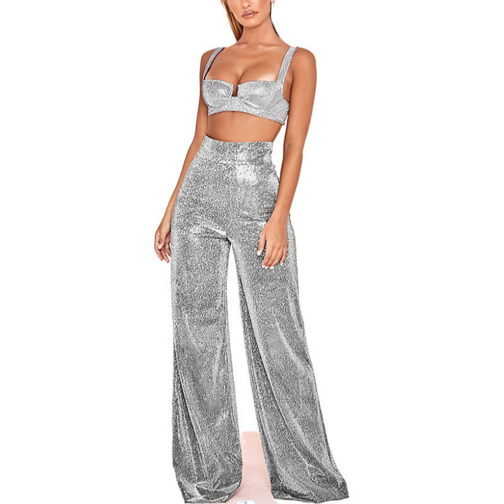 Desi | Elegante Dames Broek | Wijde Pijp Metallic Broek