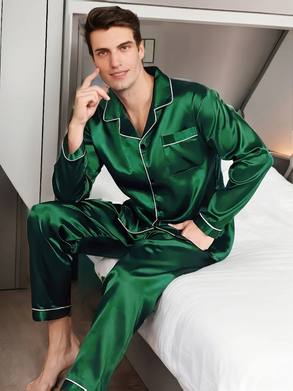 Ricky | Heren Pyjama Set Van Zijde Satijn | Comfortabele Slaapset voor Mannen