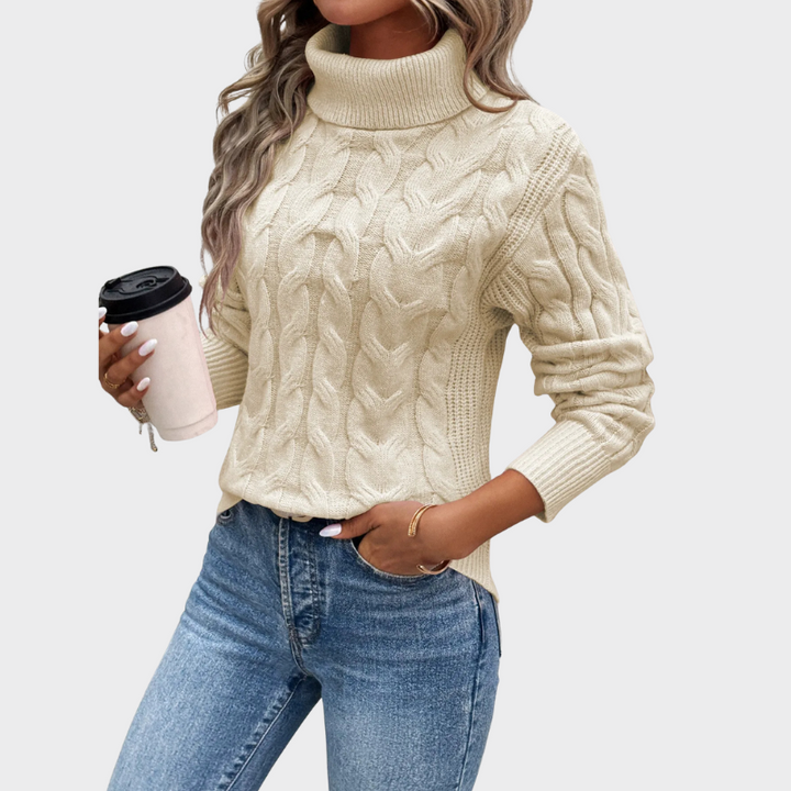 Elise | Coltrui Met Gebreide Kabel | Dames Sweater Trui