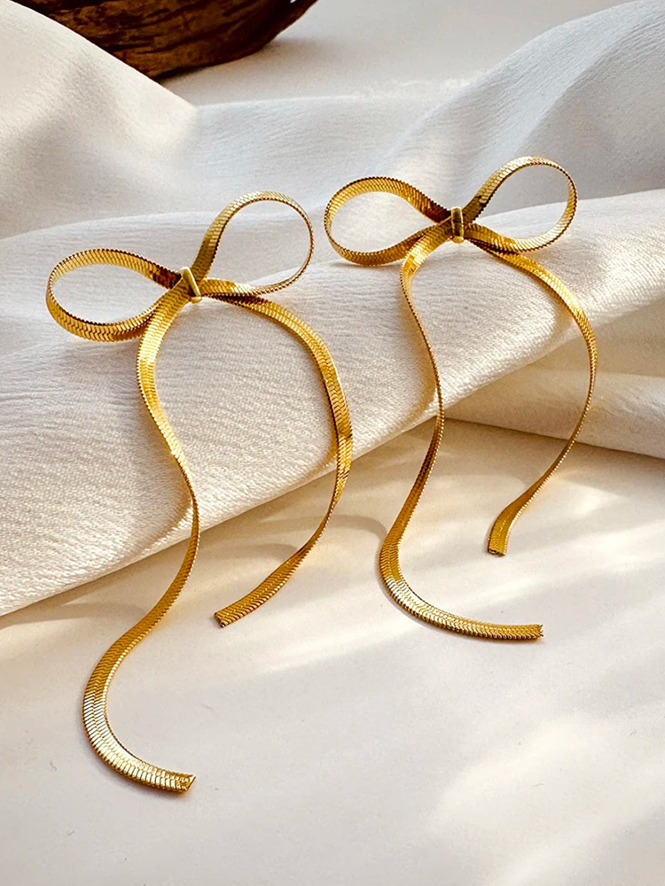Cathy | Dames Lange Snake Chain Strik Oorbellen Goud voor Vrouwen