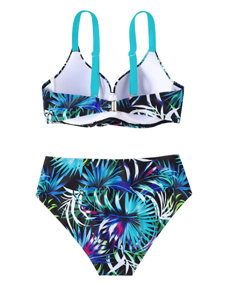 Natalia | Dames Tweedelige Bikini Set met Hoge Taille en Bladprint voor Vrouwen