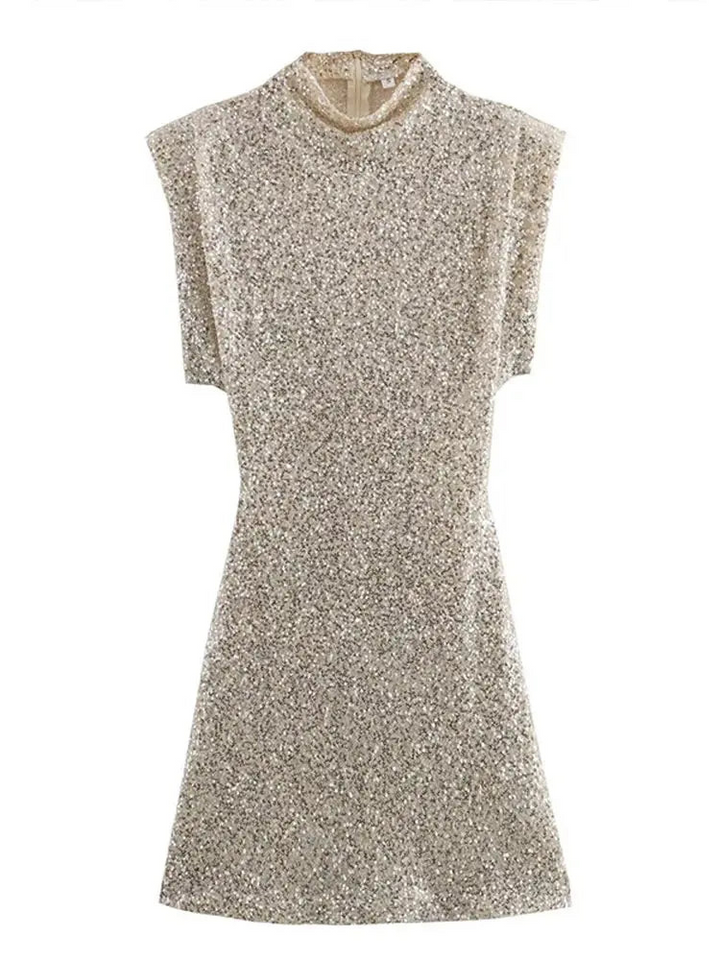 Fayna | Elegante Dames Jurk | Zilveren Glinsterende  Mini Jurk