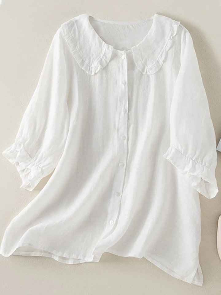 Selma | Dames Ruches Hals Shirt | Losvallende Blouse