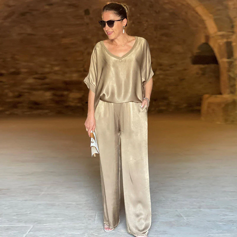 Mary | Dames Glanzende Tweedelige Outfit Set in Grote Maten voor Vrouwen