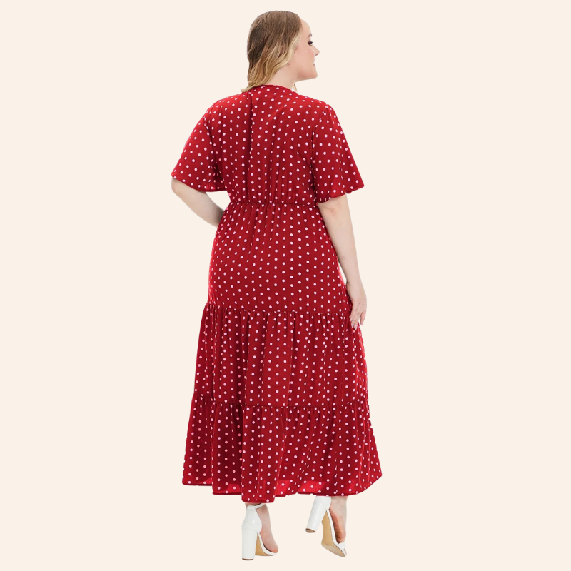 Dewi | Plus Size Boho Dames Maxi Jurk Met Stippen En V-Hals