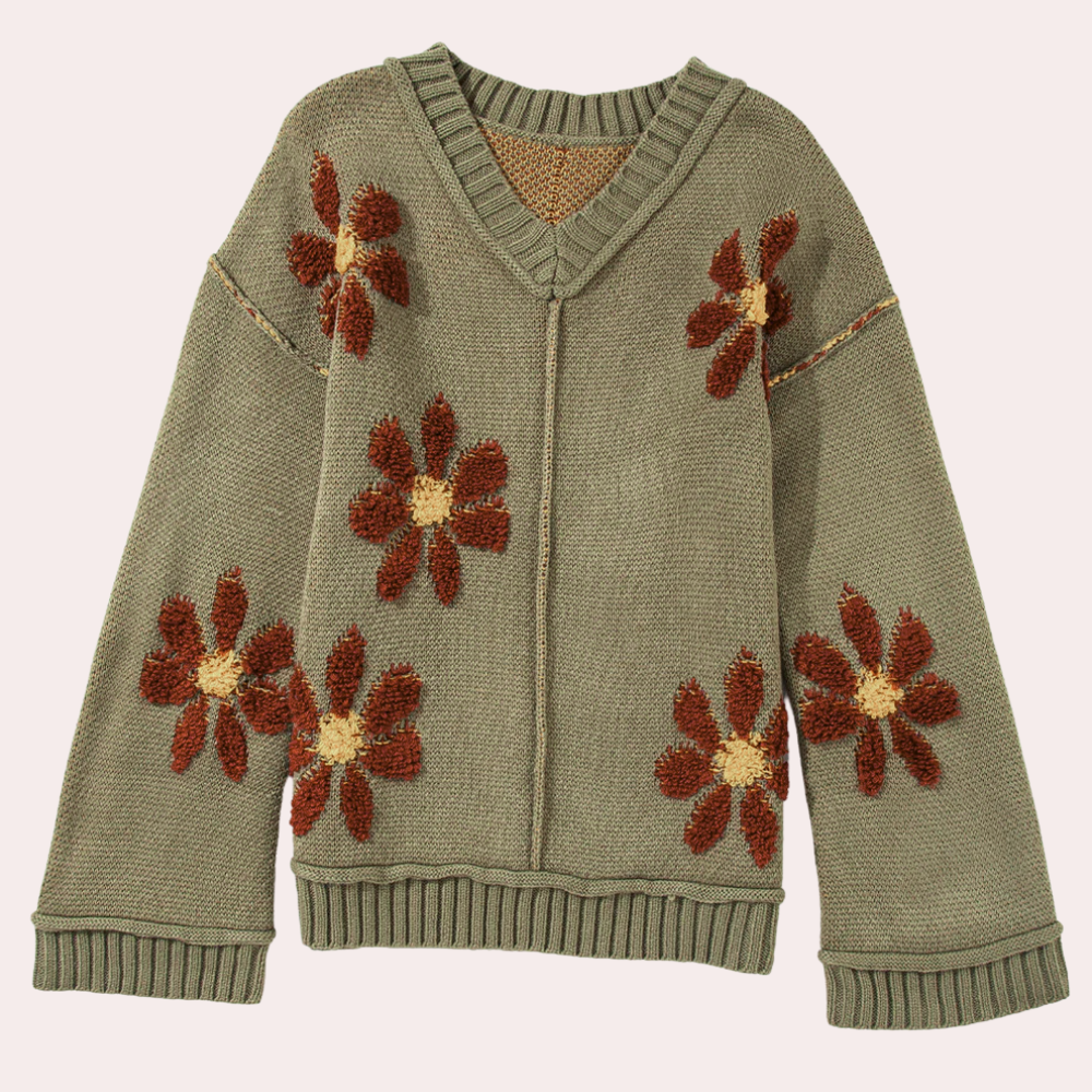 Melly | Dames Stijlvolle Bloemen Trui | Gebreide Sweater voor Vrouwen
