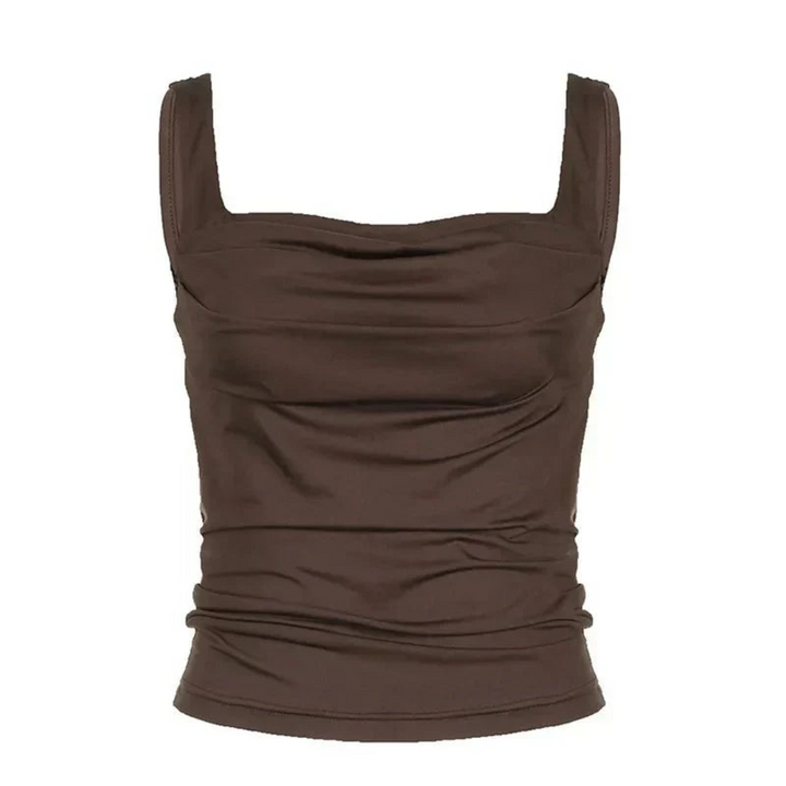 Zina | Trendy Gerimpelde Dames Top In Warme Bruine Tint