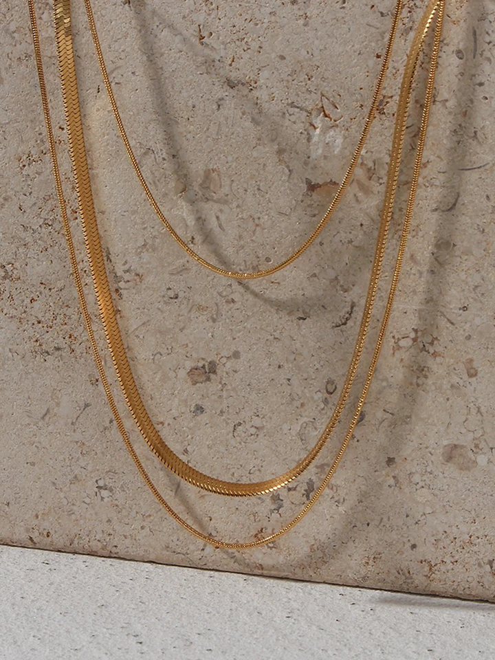 Zuley | 3-Laagse Snake Chain Ketting Goud | Trendy & Luxe Look