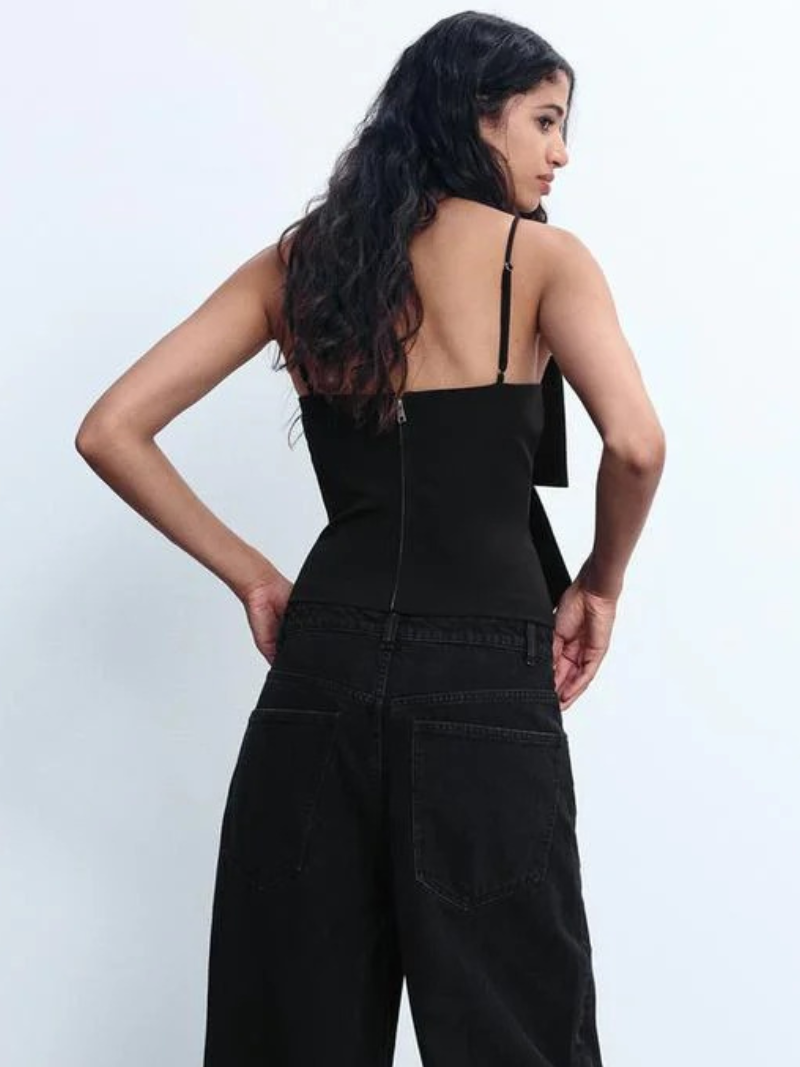 Line | Zwarte Glitter Strik Dames Top