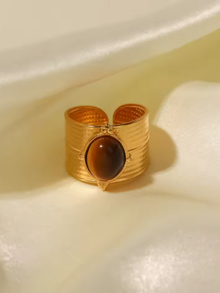 Norona | Dames Tijgeroog Edelsteen Ring Goud | Elegante Sieraad voor Vrouwen