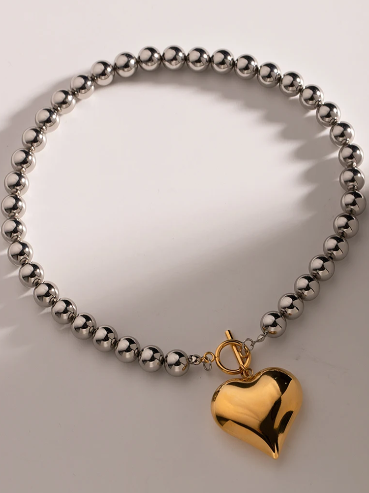 Zuley | Dames Chunky Hartjes Ketting Goud-Zilver | Modieuze Ketting voor Vrouwen