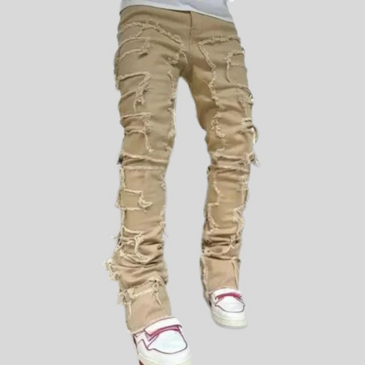 Damon | Trendy Heren Broek | Slim Fit Jeans Met Scheuren | Versleten Denim Broek
