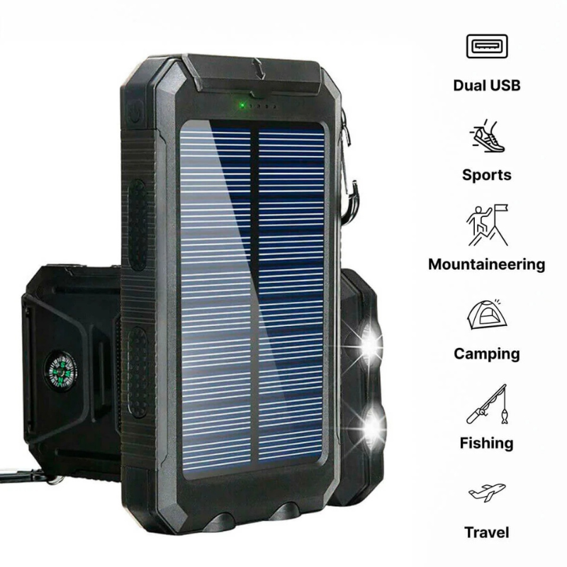 Hexton | Waterdichte Zonne-Energie Powerbank | Twee USB-Poorten