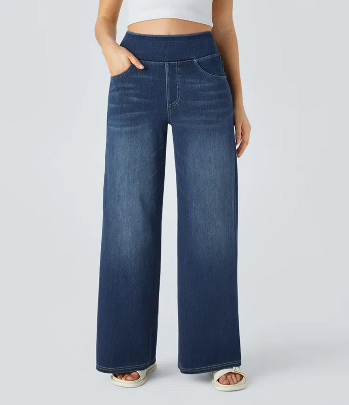 Foah | Stijlvolle Dames Broek | Elastische Palazzo Jeans