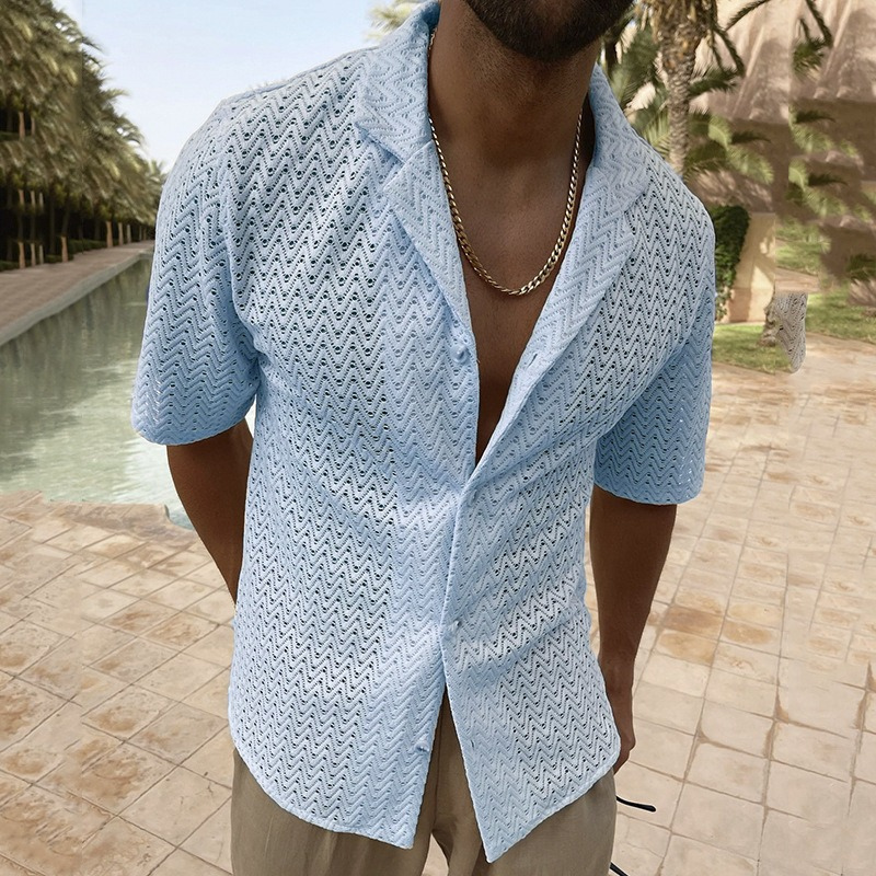 Salih | Heren Zomer Shirt | Effen Gebreid Overhemd | Stijlvol En Veelzijdig