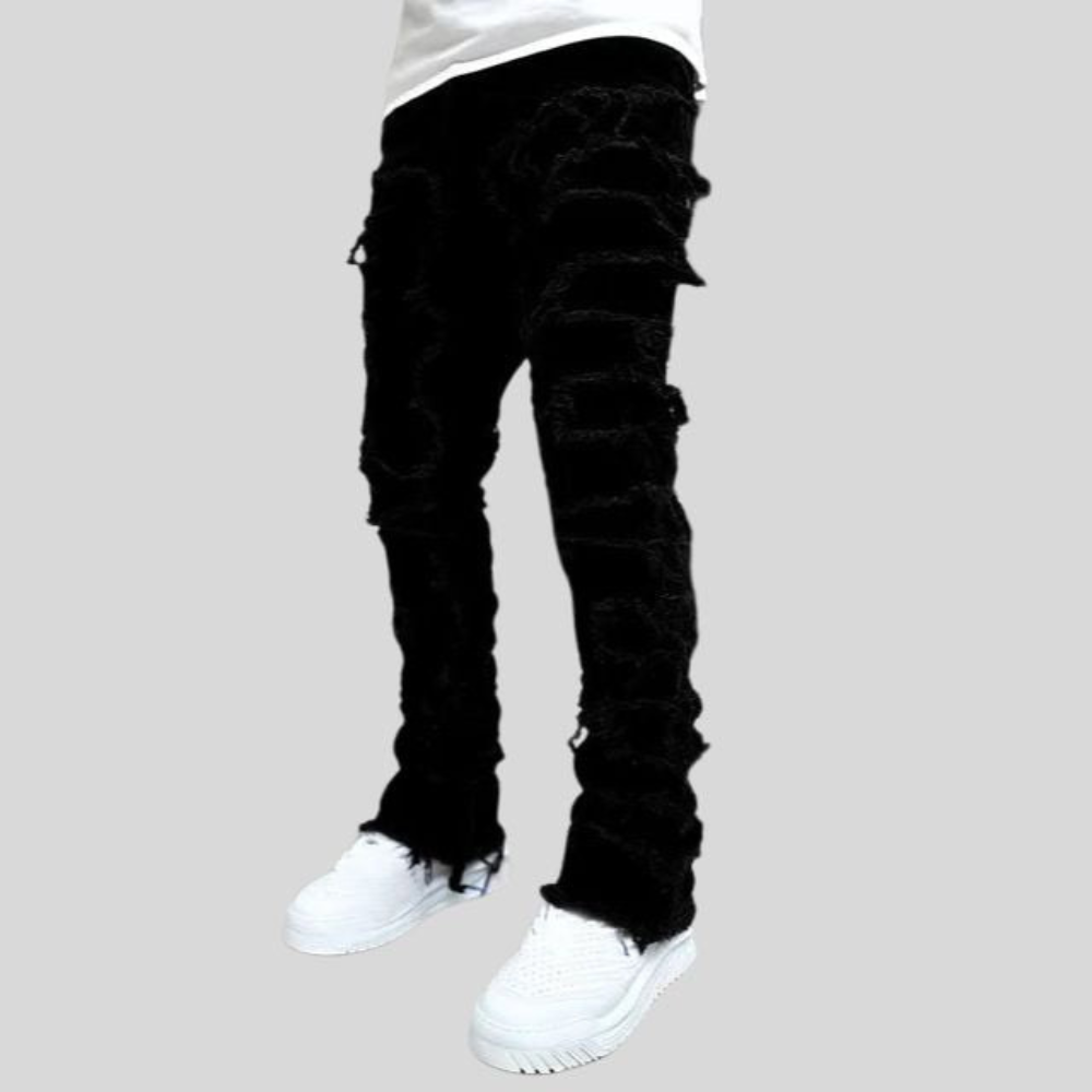 Damon | Trendy Heren Broek | Slim Fit Jeans Met Scheuren | Versleten Denim Broek