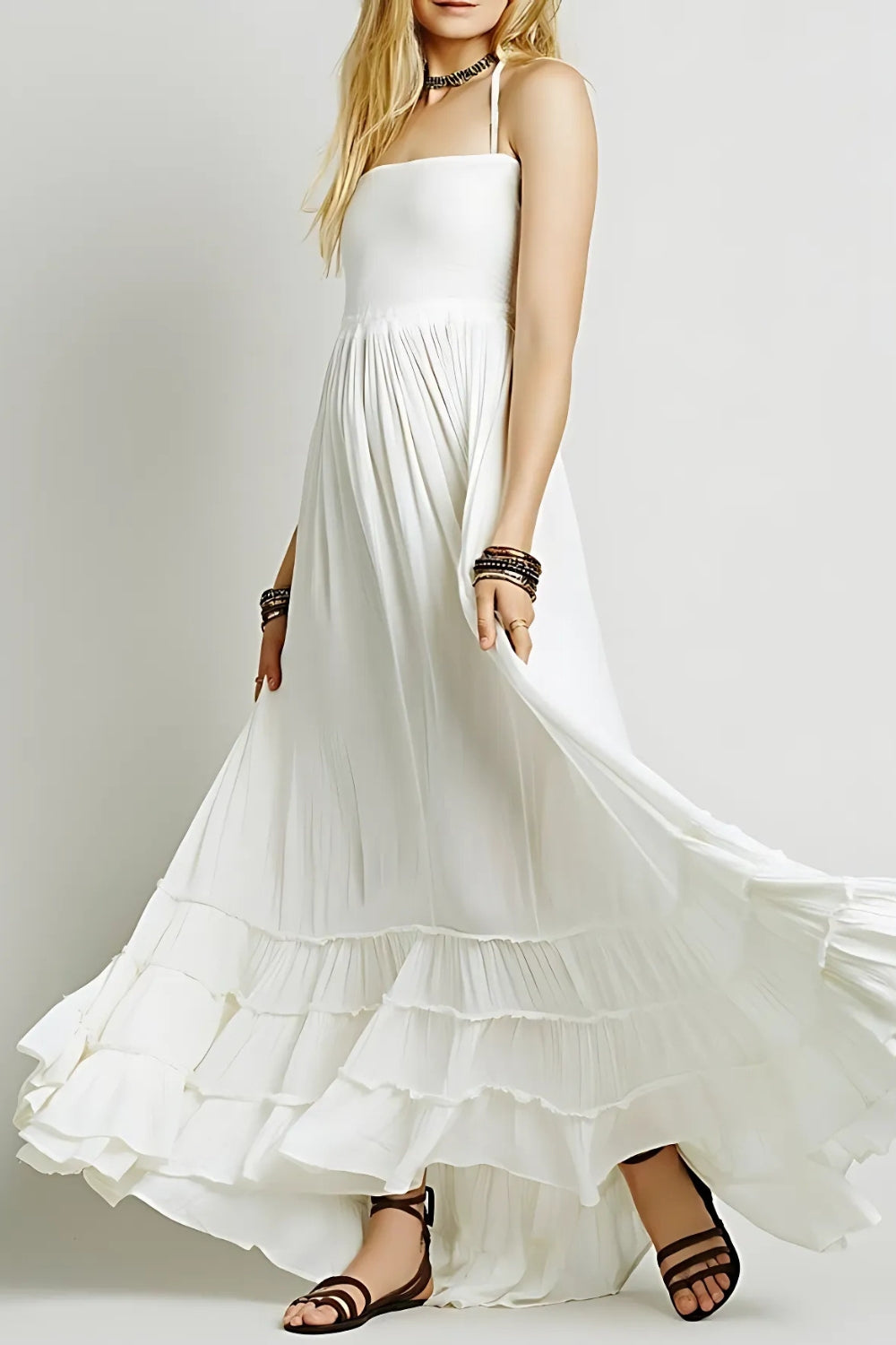 Pamela | Dames Zomerse Halter Maxi Jurk met Open Rug voor Vrouwen